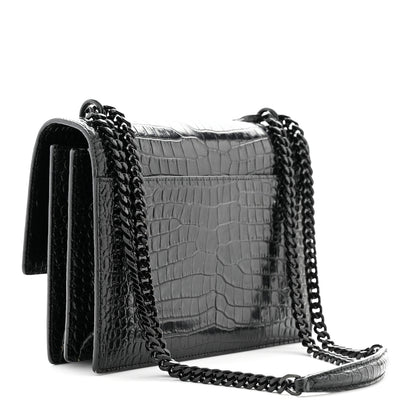 Saint Laurent Calfskin Crocodile Embossed Medium Monochrome Monogram Sunset Black 3 of 11