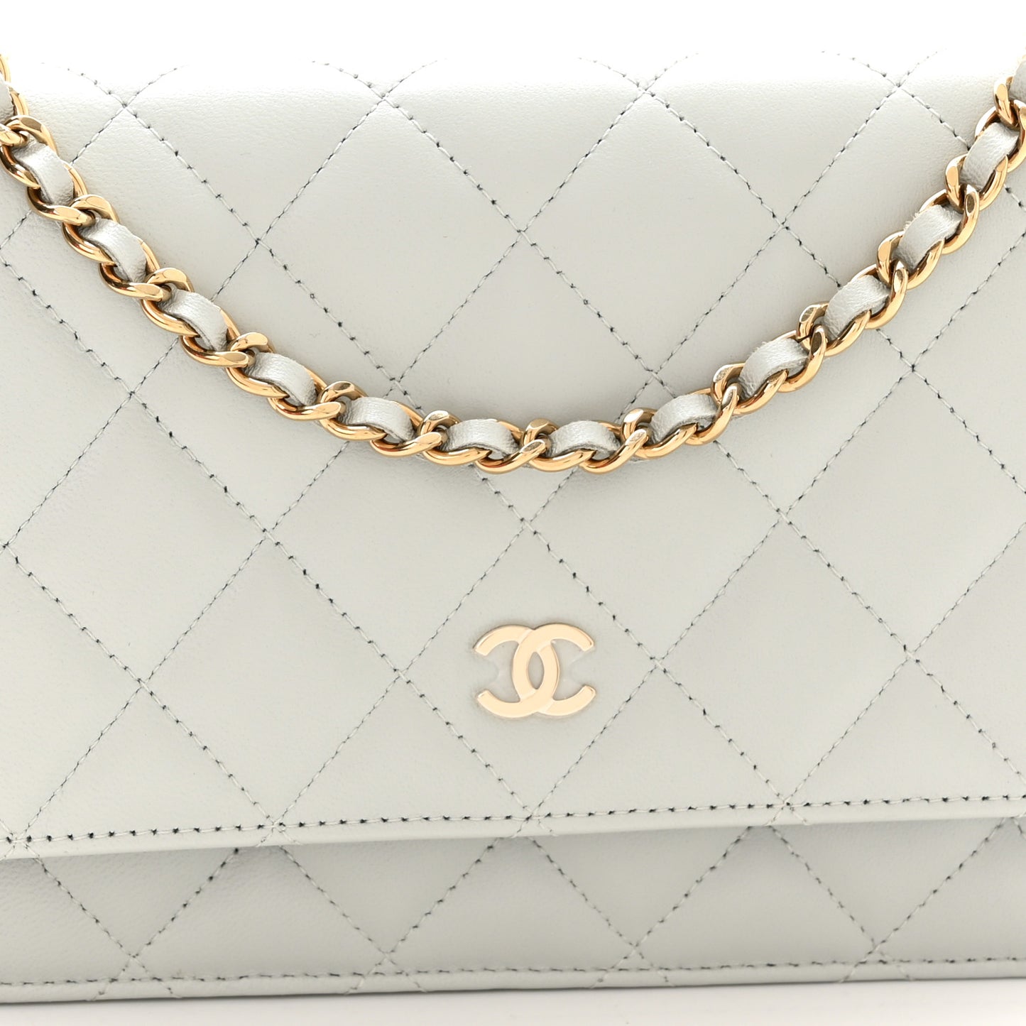 Lambskin Quilted Wallet On Chain WOC Grey