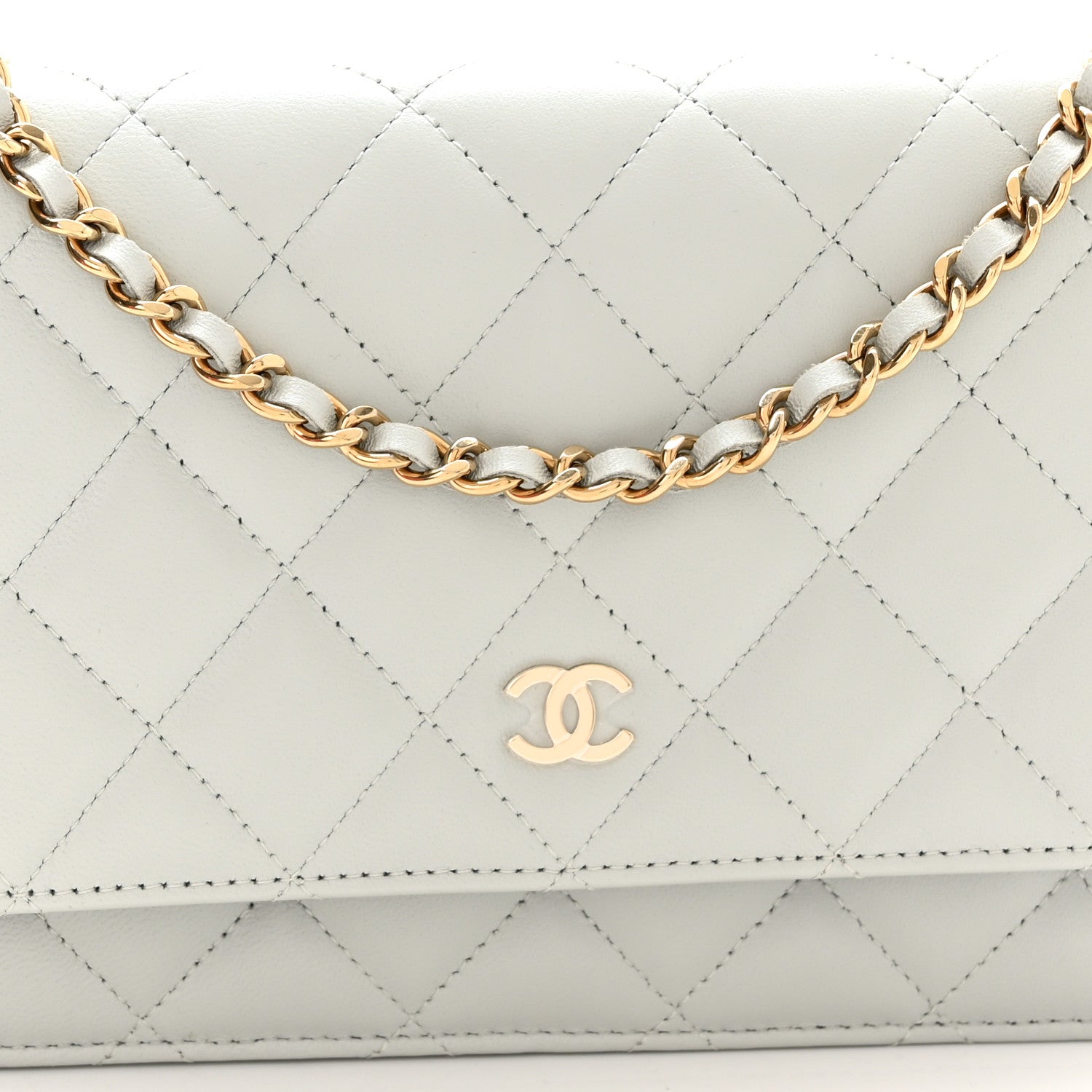 Chanel Lambskin Quilted Wallet On Chain WOC Grey 7 of 12