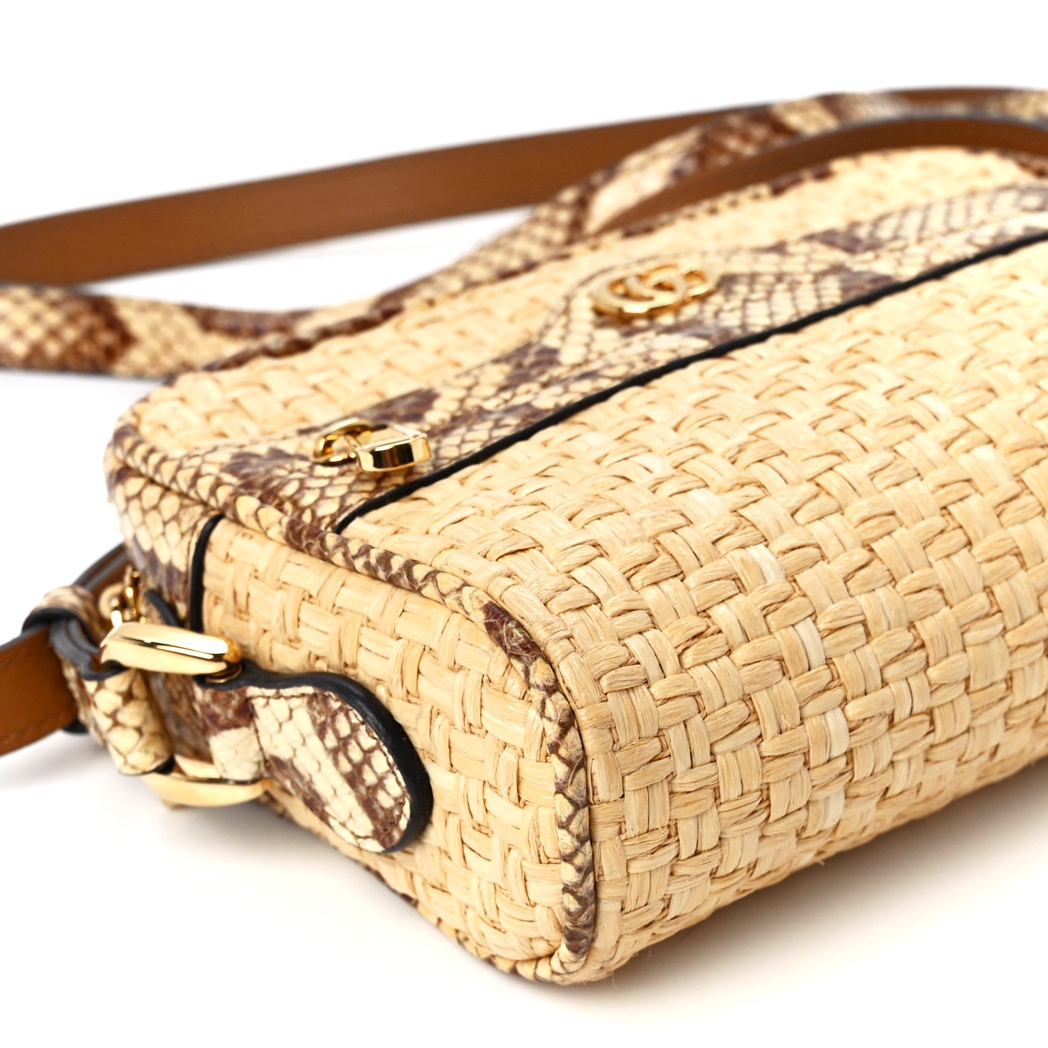 Gucci Raffia Elaphe Mini Ophidia Shoulder Bag Natural Cream Brown 10 of 11