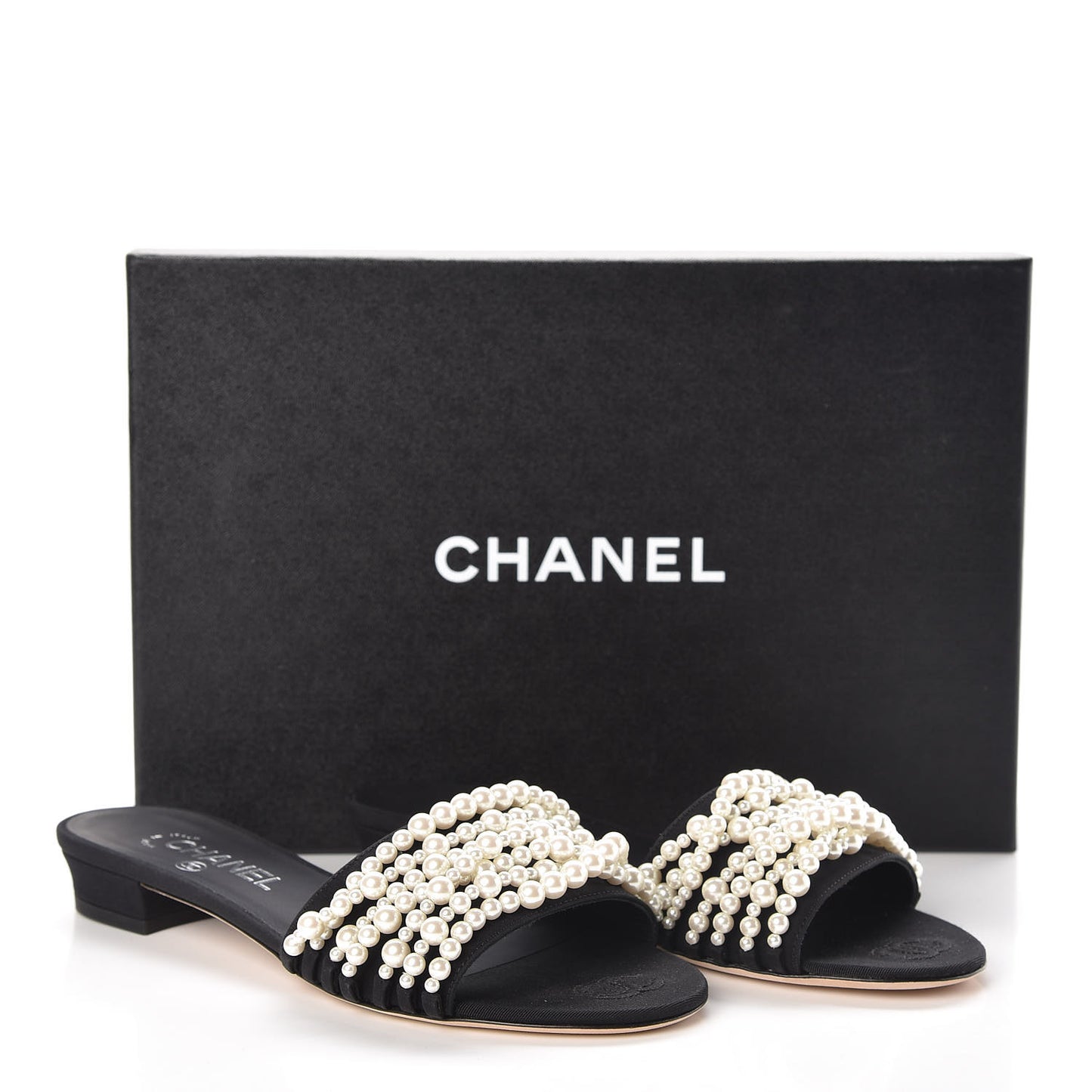 Satin Pearl Mules 37 Black