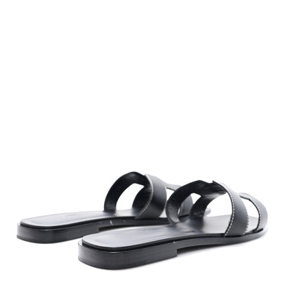 Hermes Box Calfskin Oran Sandals 38 Black 5 of 10