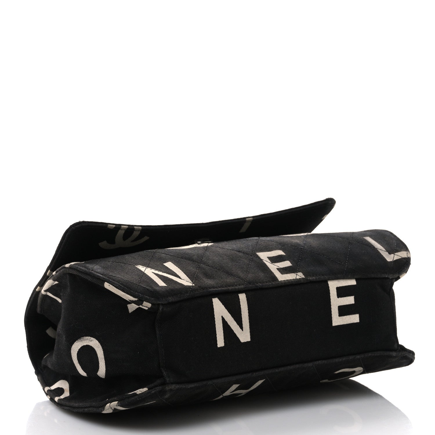 Chanel Canvas Quilted Letter Printed Flap Black 4 of 11