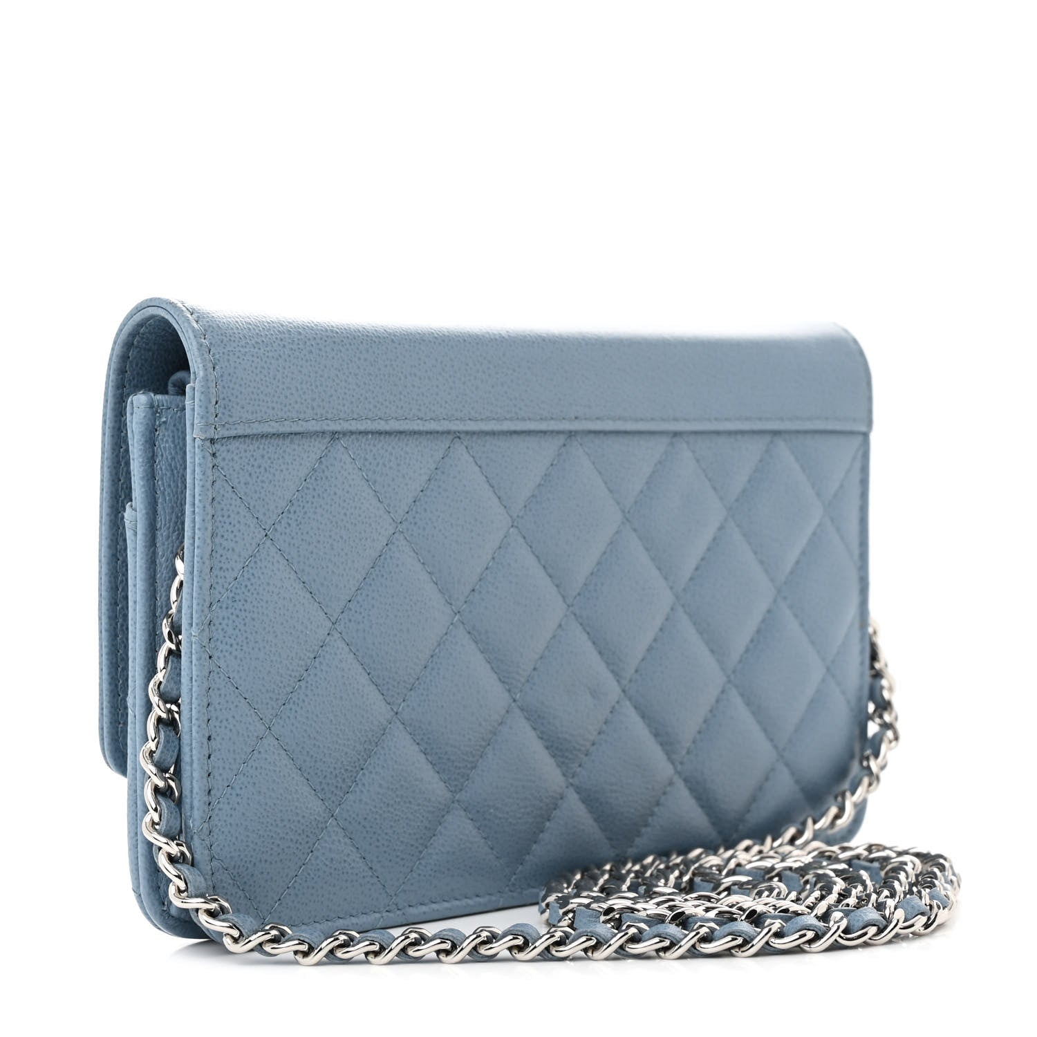 Chanel Grained Calfskin Quilted CC Box Wallet On Chain WOC Blue 3 of 14