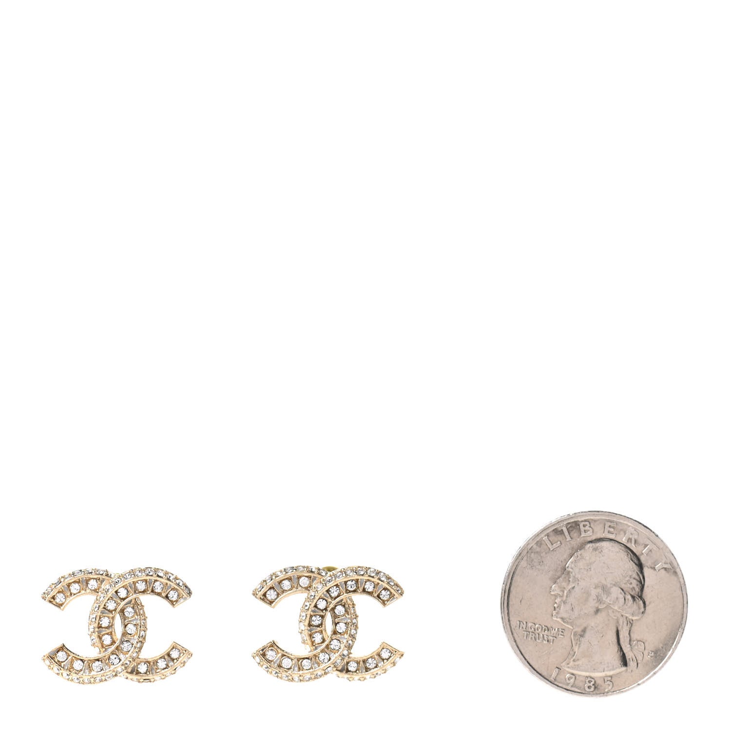 Chanel Crystal Timeless CC Earrings Light Gold 2 of 4