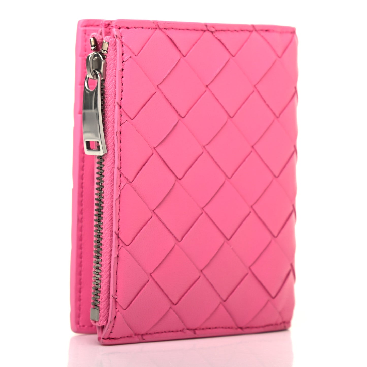 Nappa Intrecciato Bifold Zip Wallet Pink