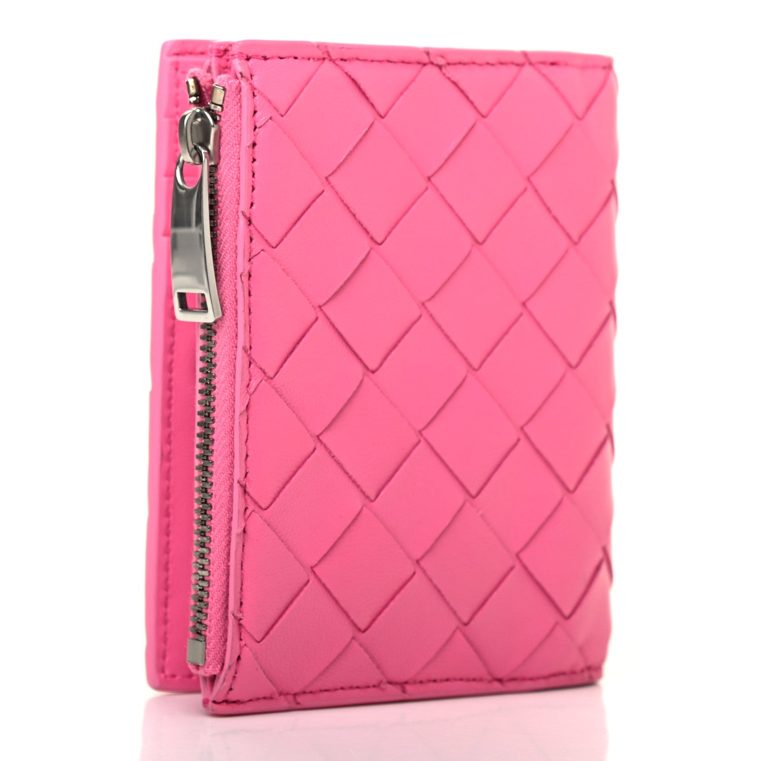 Bottega Veneta Nappa Intrecciato Bifold Zip Wallet Pink 3 of 7