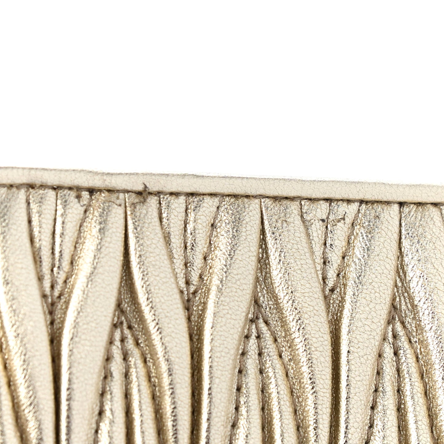 Metallic Nappa Matelasse Crystal Pearl Logo Compact Wallet Gold