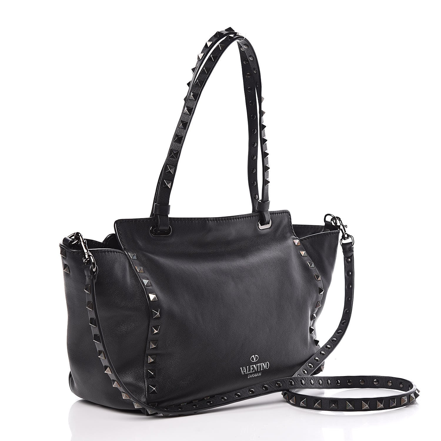 Valentino Garavani Vitello Small Rockstud Tote Black 3 of 13