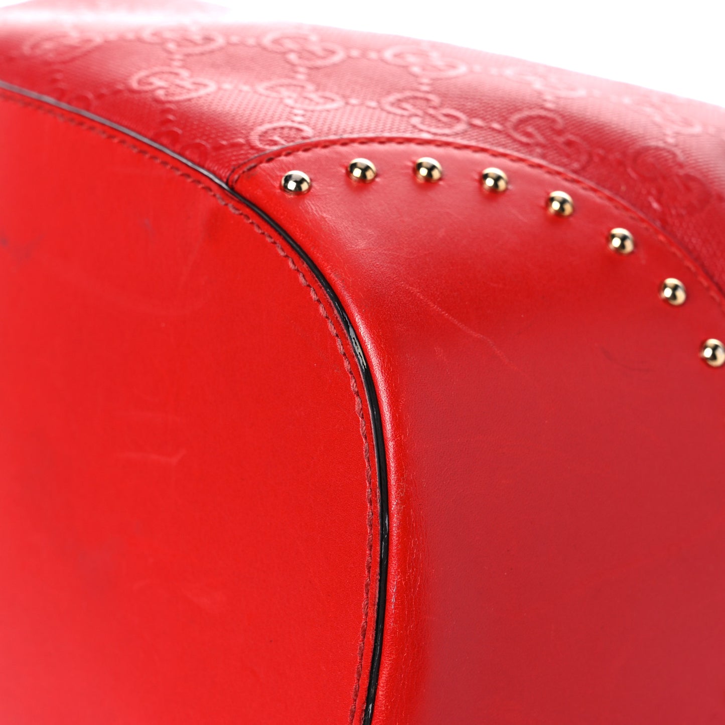 Bright Diamante GG Monogram Studded Medium Bucket Bag Red