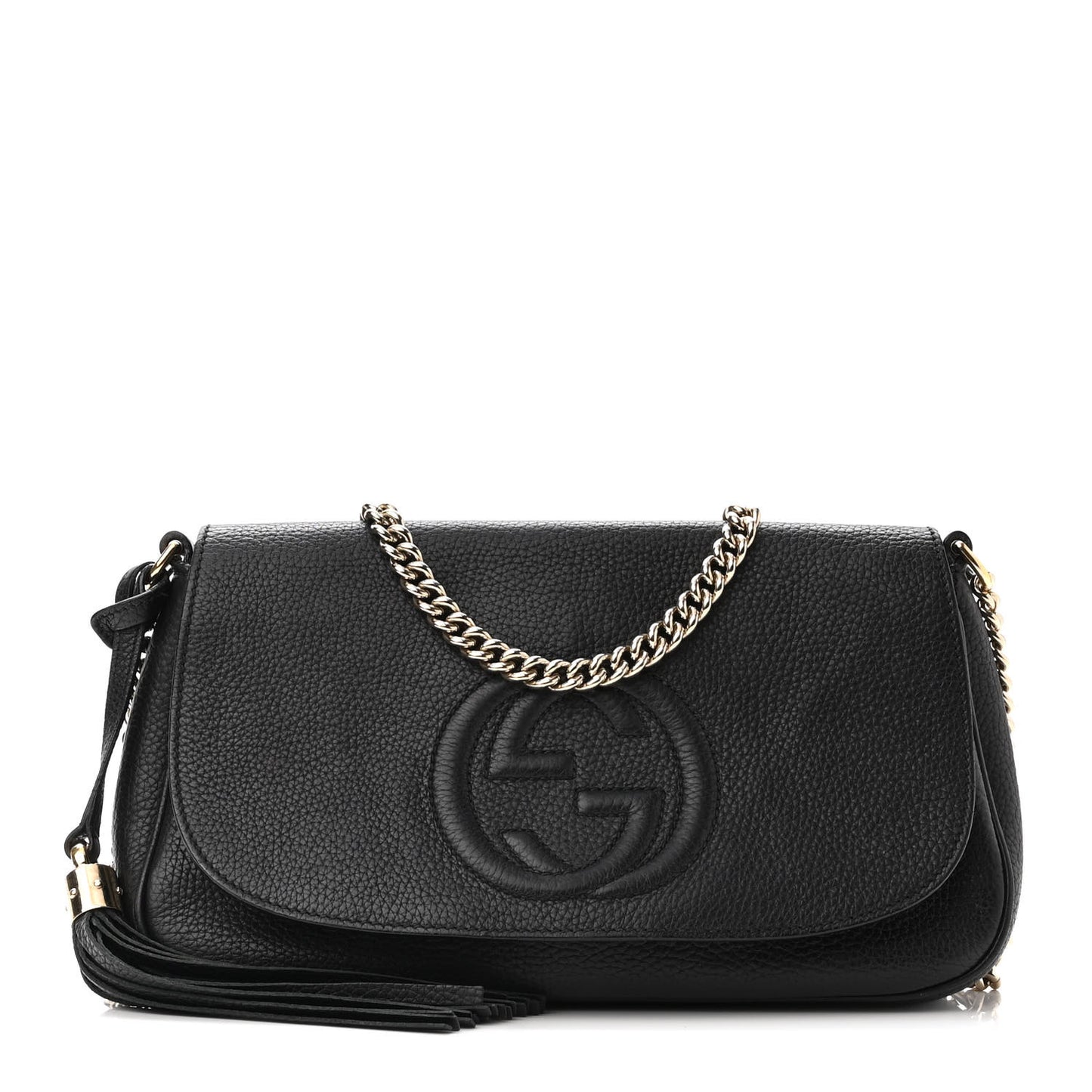 Pebbled Calfskin Medium Soho Flap Crossbody Black