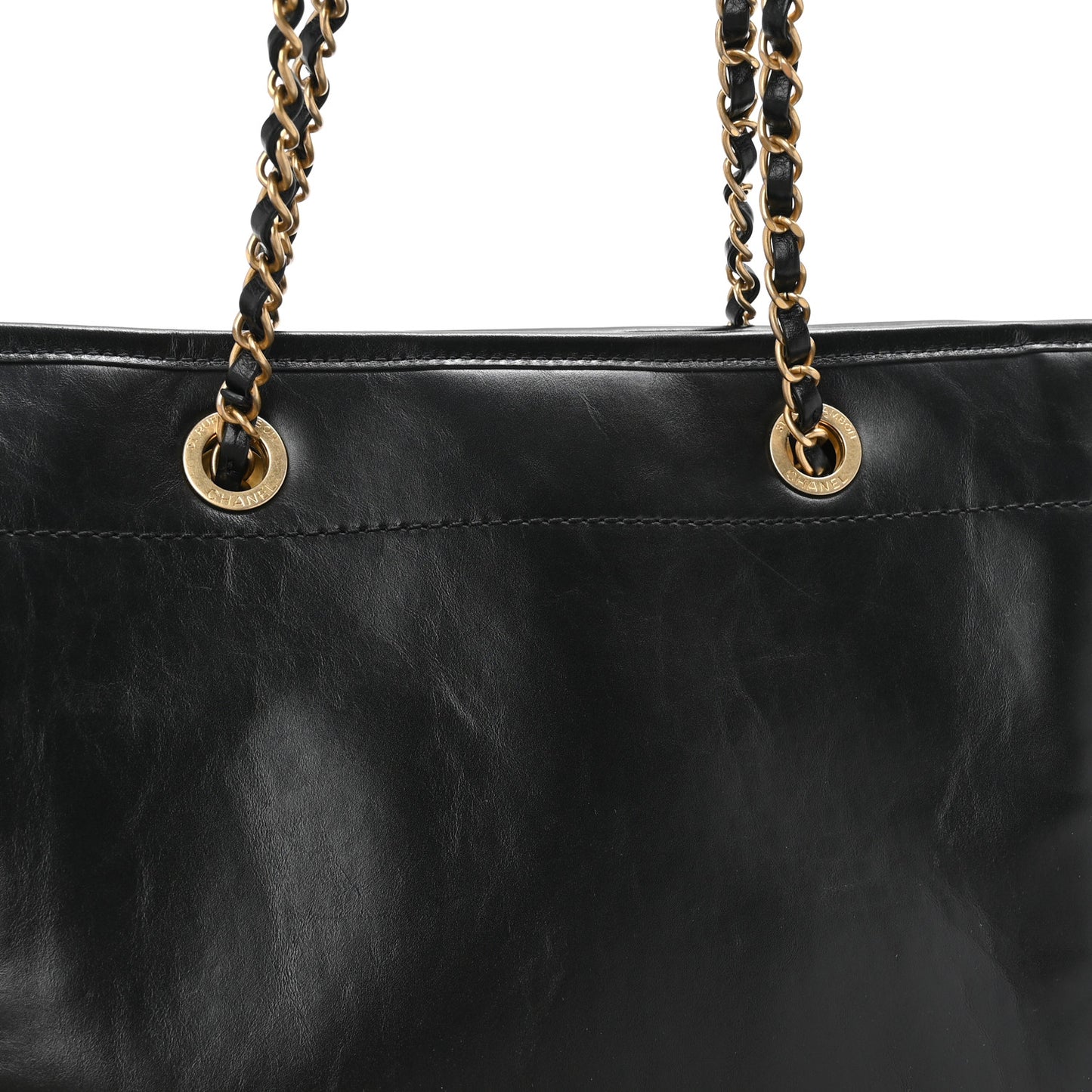 Aged Calfskin Small Charms Deauville Tote Black