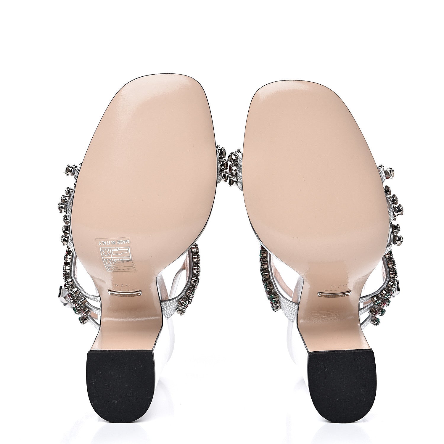 Gucci Nappa Silk Crystal Bertie High Heel Sandals 37.5 Argento 5 of 9