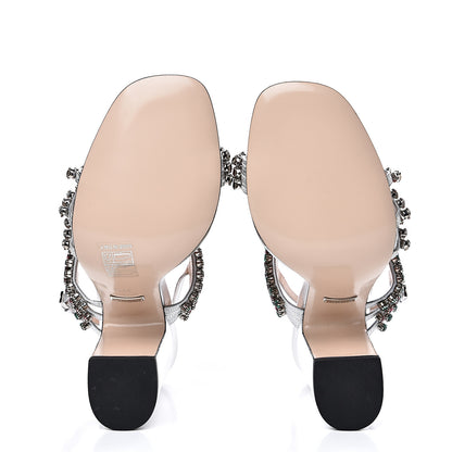 Gucci Nappa Silk Crystal Bertie High Heel Sandals 37.5 Argento 5 of 9