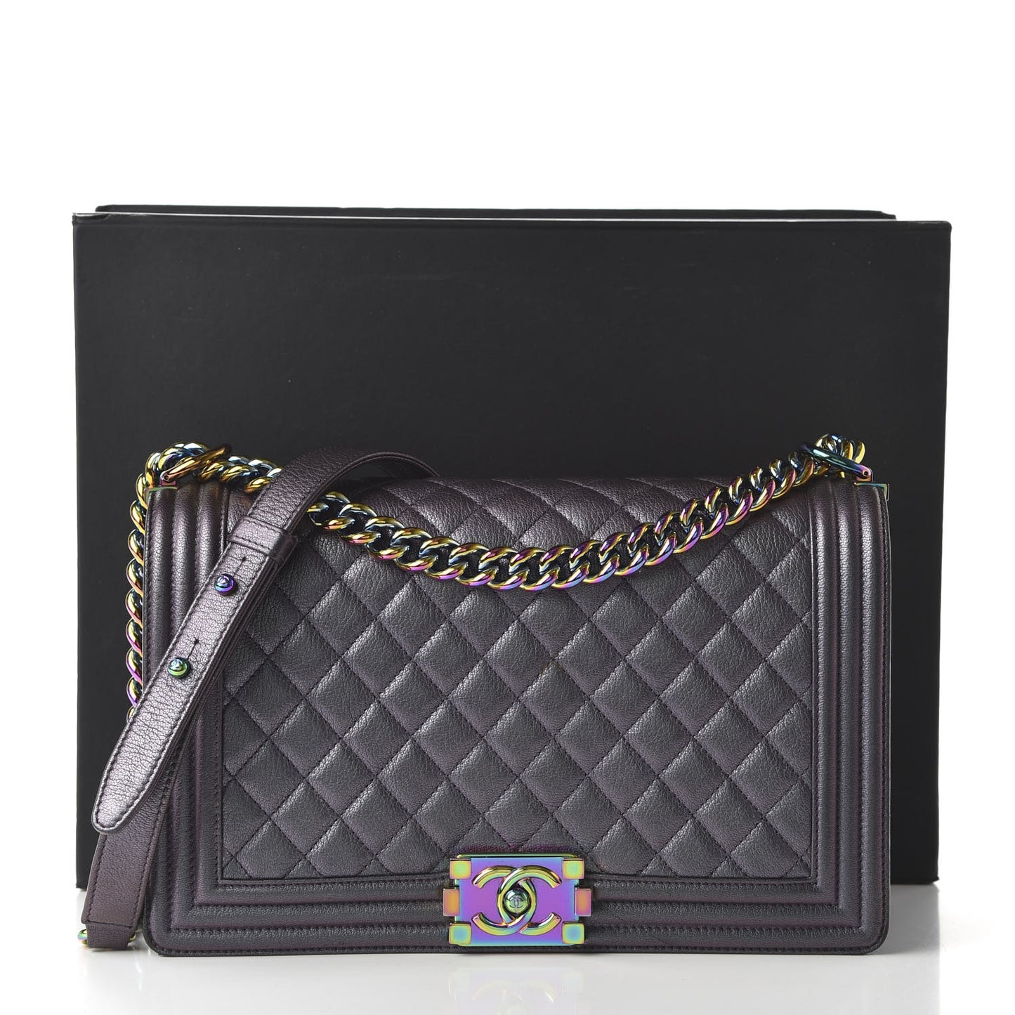 Iridescent Goatskin Quilted New Medium Boy Flap Purple