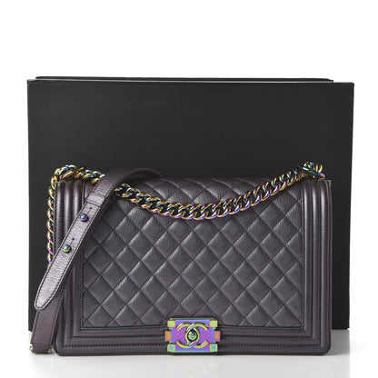 Chanel Iridescent Goatskin Quilted New Medium Boy Flap Purple 11 of 11