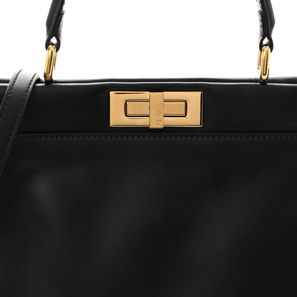 Fendi Vitello Morgan Fabric Jacquard Pequin Medium Peekaboo Iconic Satchel Black Tobacco 9 of 11