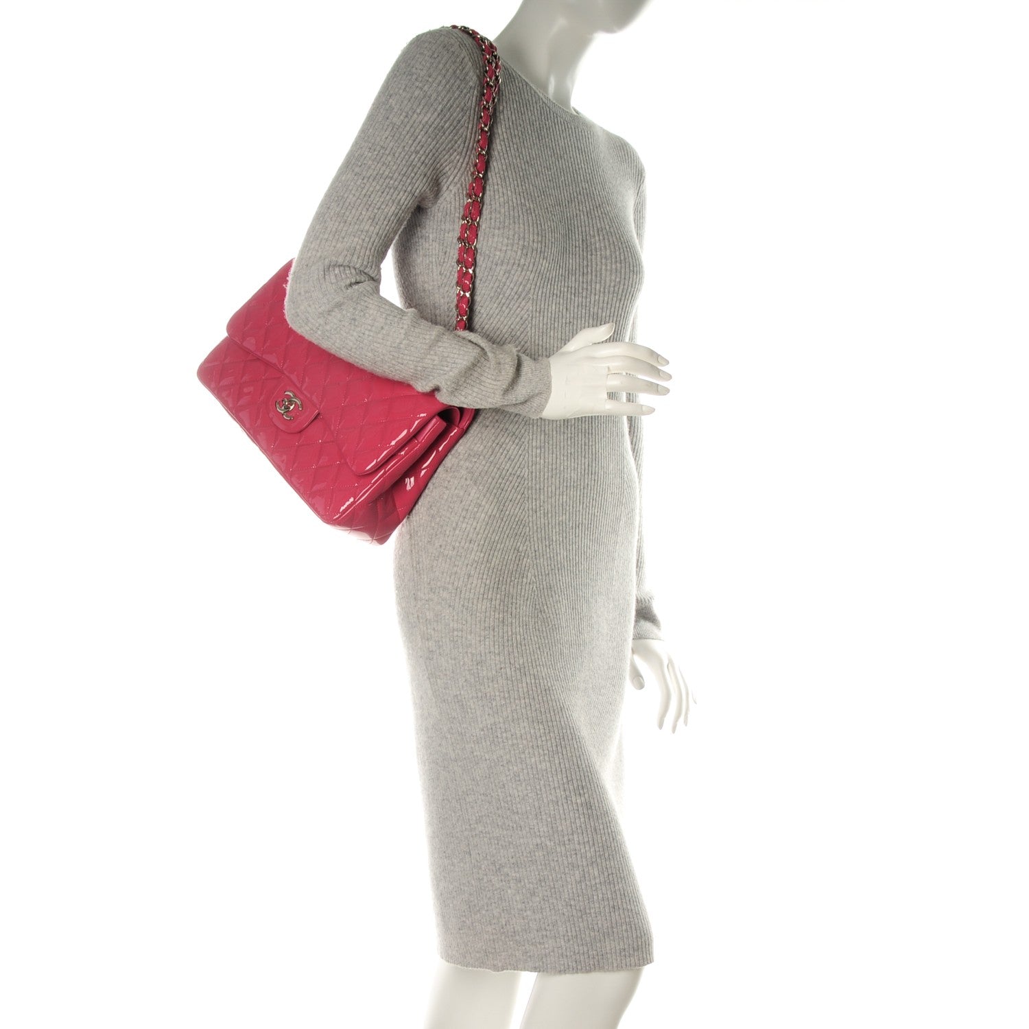 Chanel Patent Calfskin Quilted Jumbo Double Flap Fuchsia 2 of 8