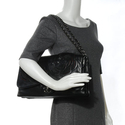 Chanel Lambskin Tweed Maxi Camellia Petals Flap Black 2 of 7