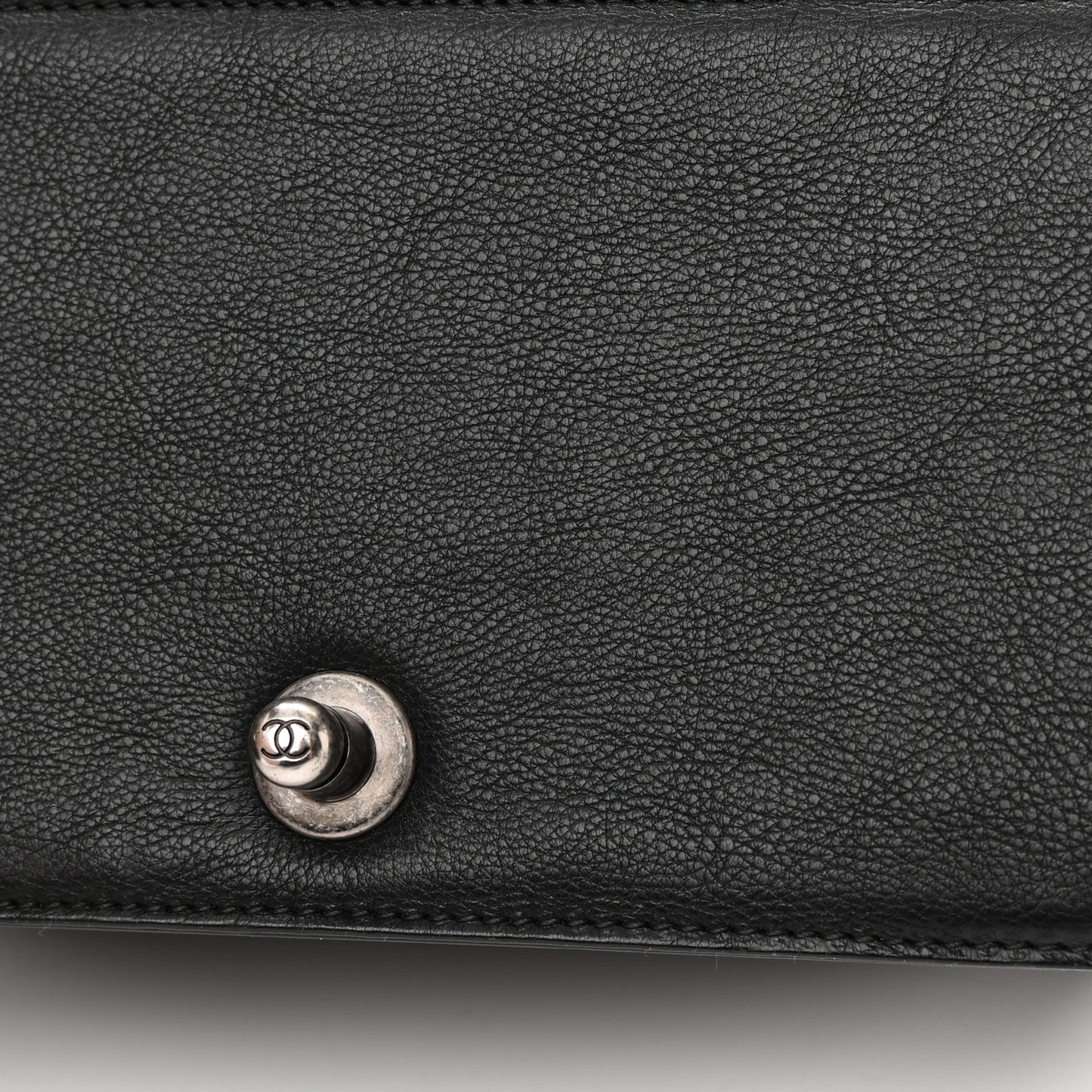 Calfskin Double Stitch Small Boy Flap Black