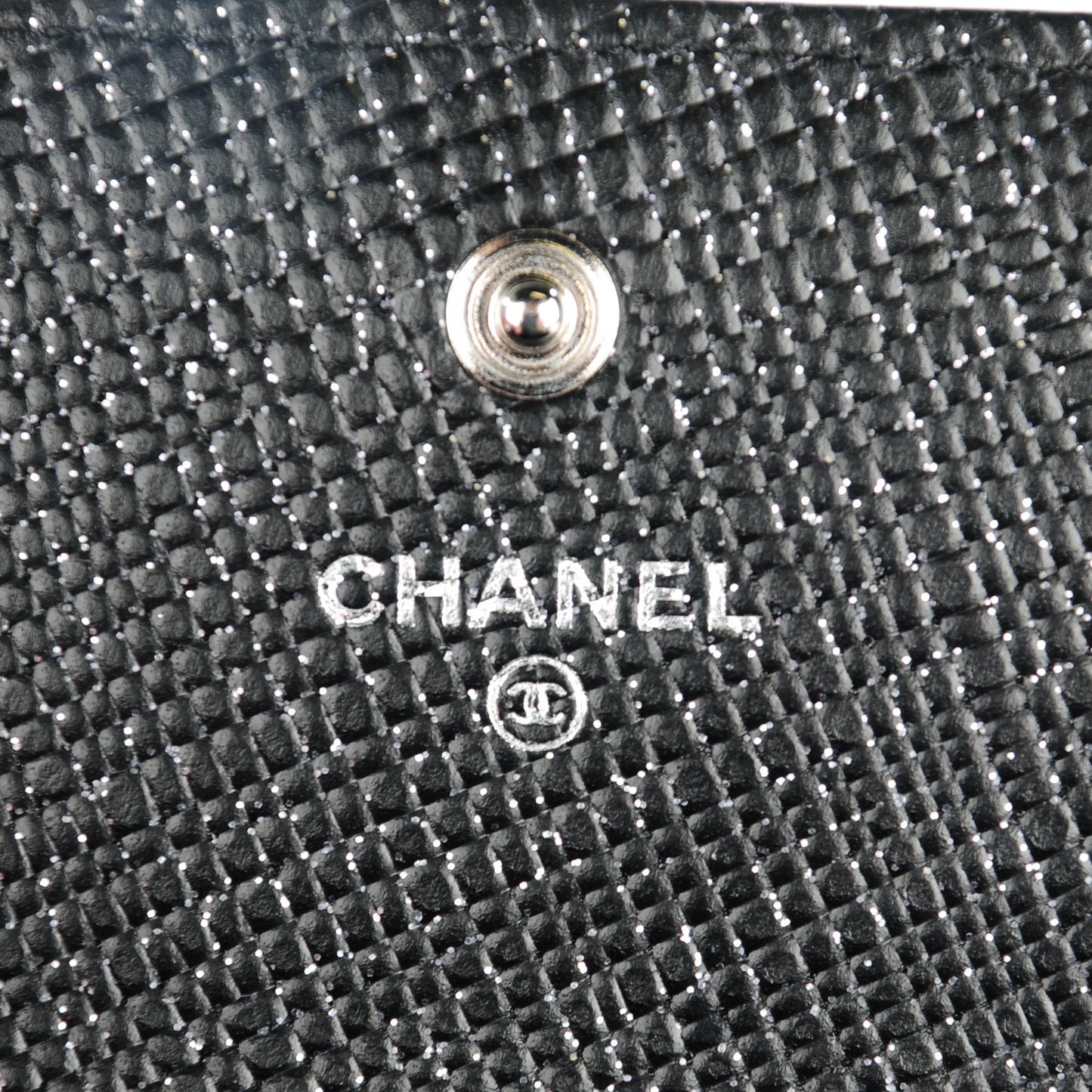 Glittered Calfskin Quilted Long Flap Wallet Black