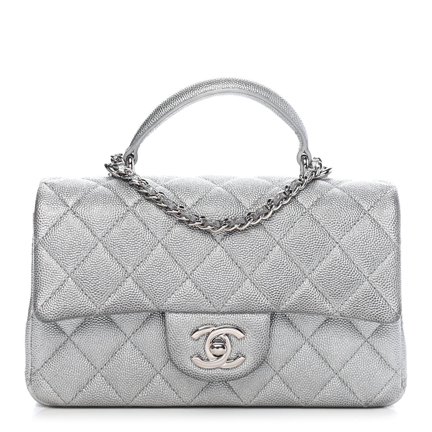 Chanel Metallic Caviar Quilted Mini Top Handle Rectangular Flap Silver 1 of 8