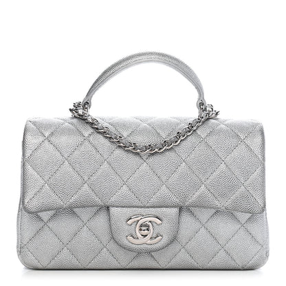 Chanel Metallic Caviar Quilted Mini Top Handle Rectangular Flap Silver 1 of 8
