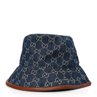 Gucci Washed Jacquard Denim Nappa GG Monogram Oscar Bucket Hat L Denim Cuir 1 of 7