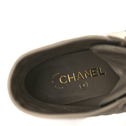Chanel Calfskin Shiny Calfskin Quilted Lace Up Combat Boots 38.5 Dark Beige Black 6 of 7