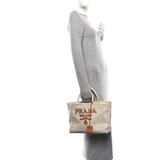 Linen Blend Vitello Logo Tote Natural