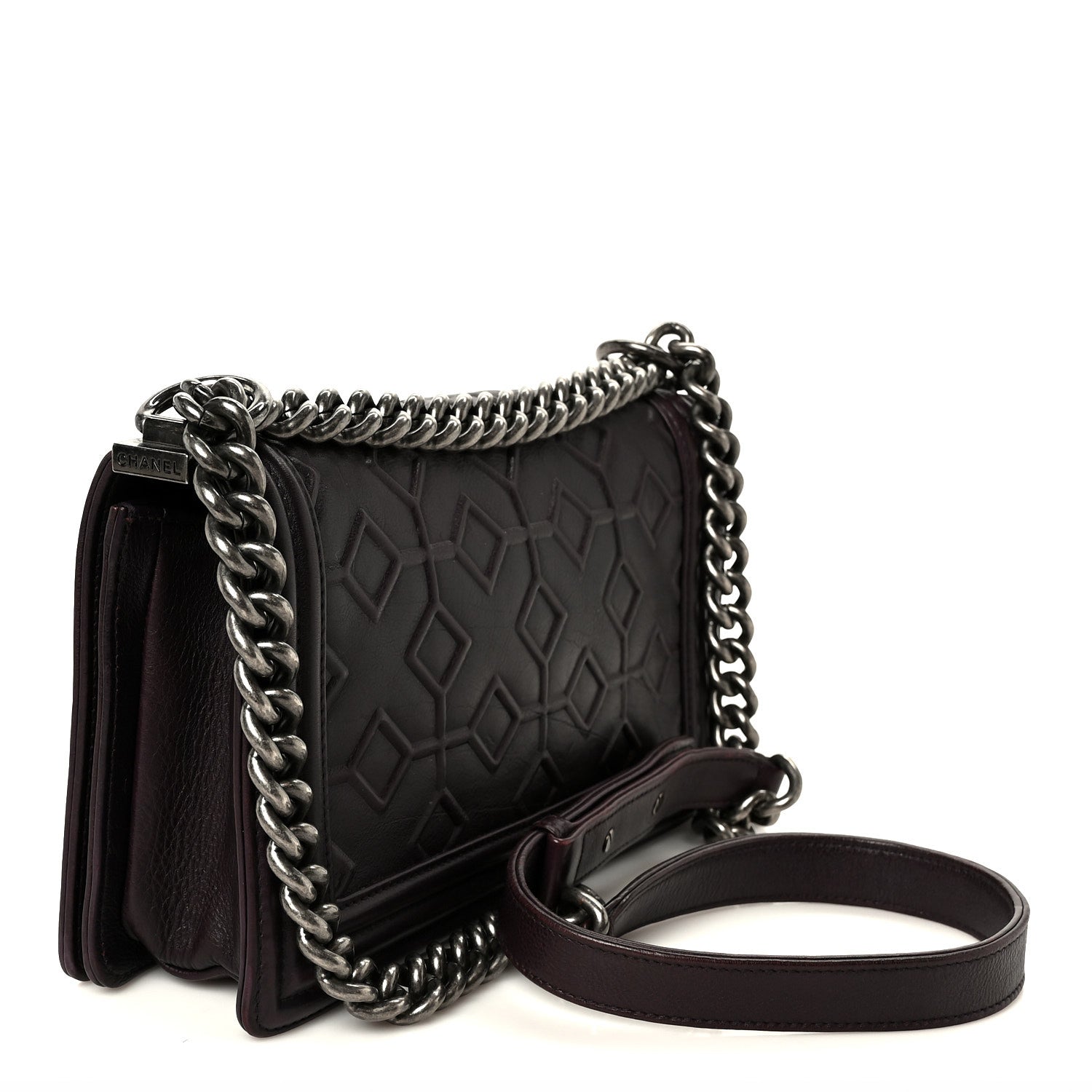 Chanel Calfskin Crystal Embossed Medium Boy Flap Plum 3 of 11