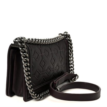 Chanel Calfskin Crystal Embossed Medium Boy Flap Plum 3 of 11