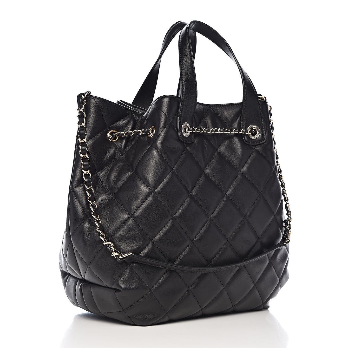 Lambskin Quilted CC Dweller Drawstring Tote Black