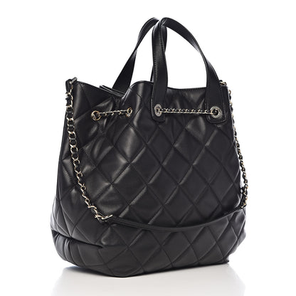 Chanel Lambskin Quilted CC Dweller Drawstring Tote Black 3 of 11