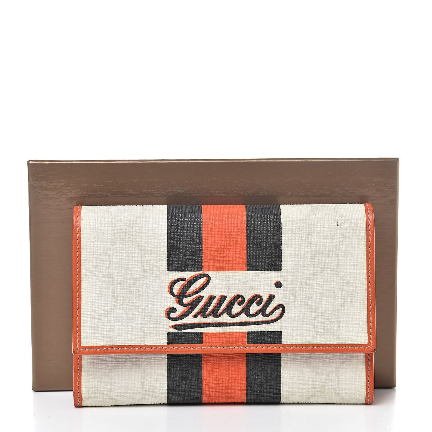 GG Plus Monogram Web Stripe Joy Card Case Wallet Orange White