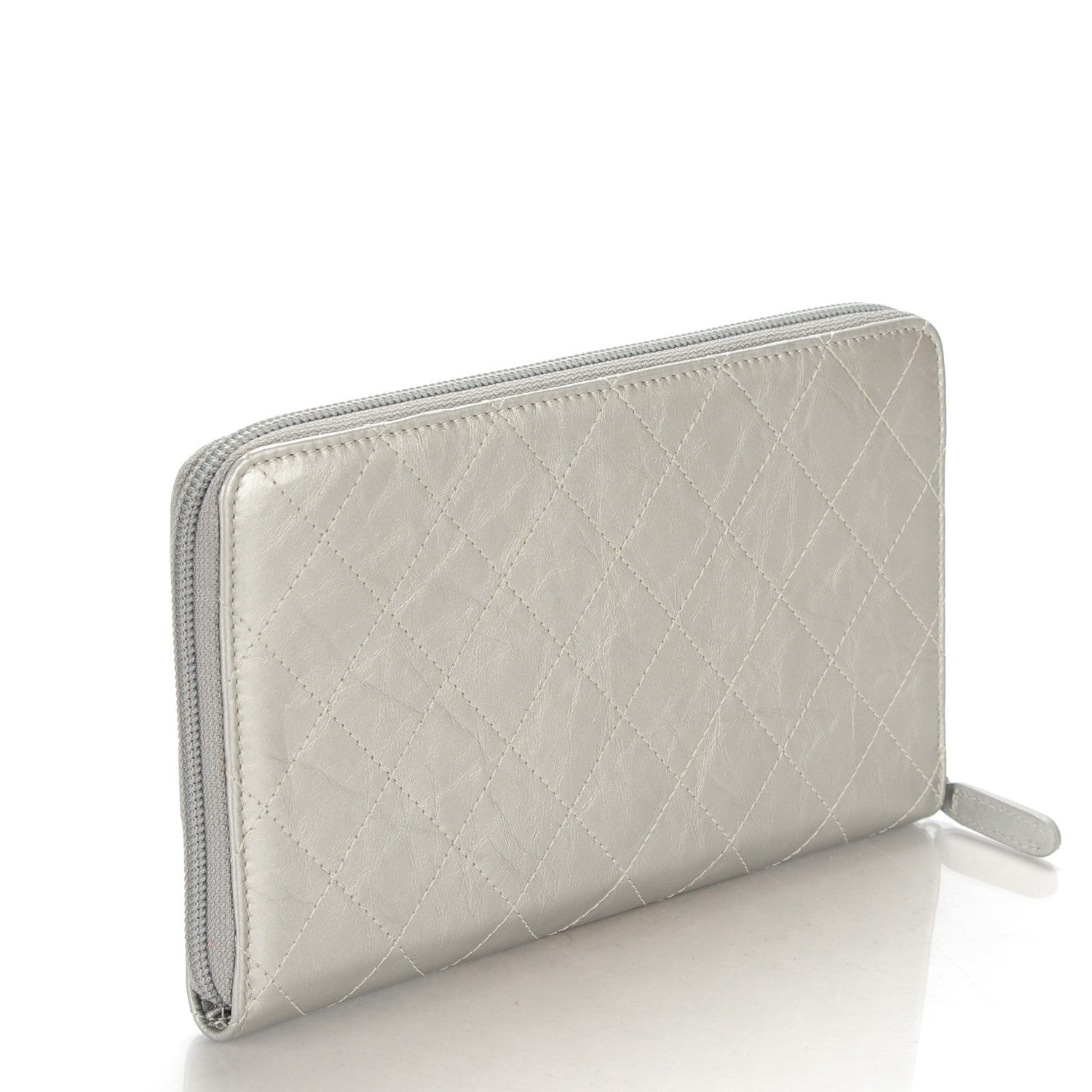 Chanel Metallic Aged Calfskin Quilted Palette Large Zip Around Organizer Wallet Silver 3 of 8