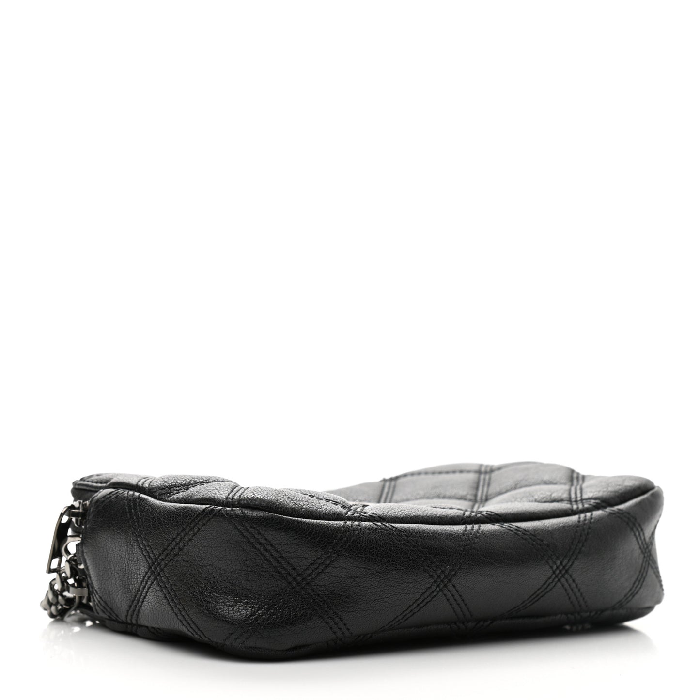 Grained Lambskin Quilted Mini Becky Double Zip Bag Black