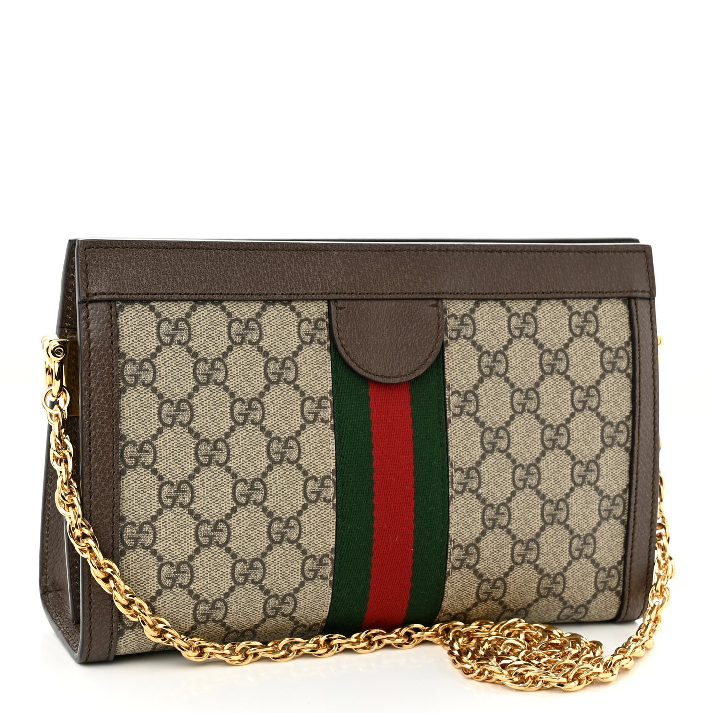 GG Supreme Monogram Web Small Ophidia Chain Shoulder Bag Brown
