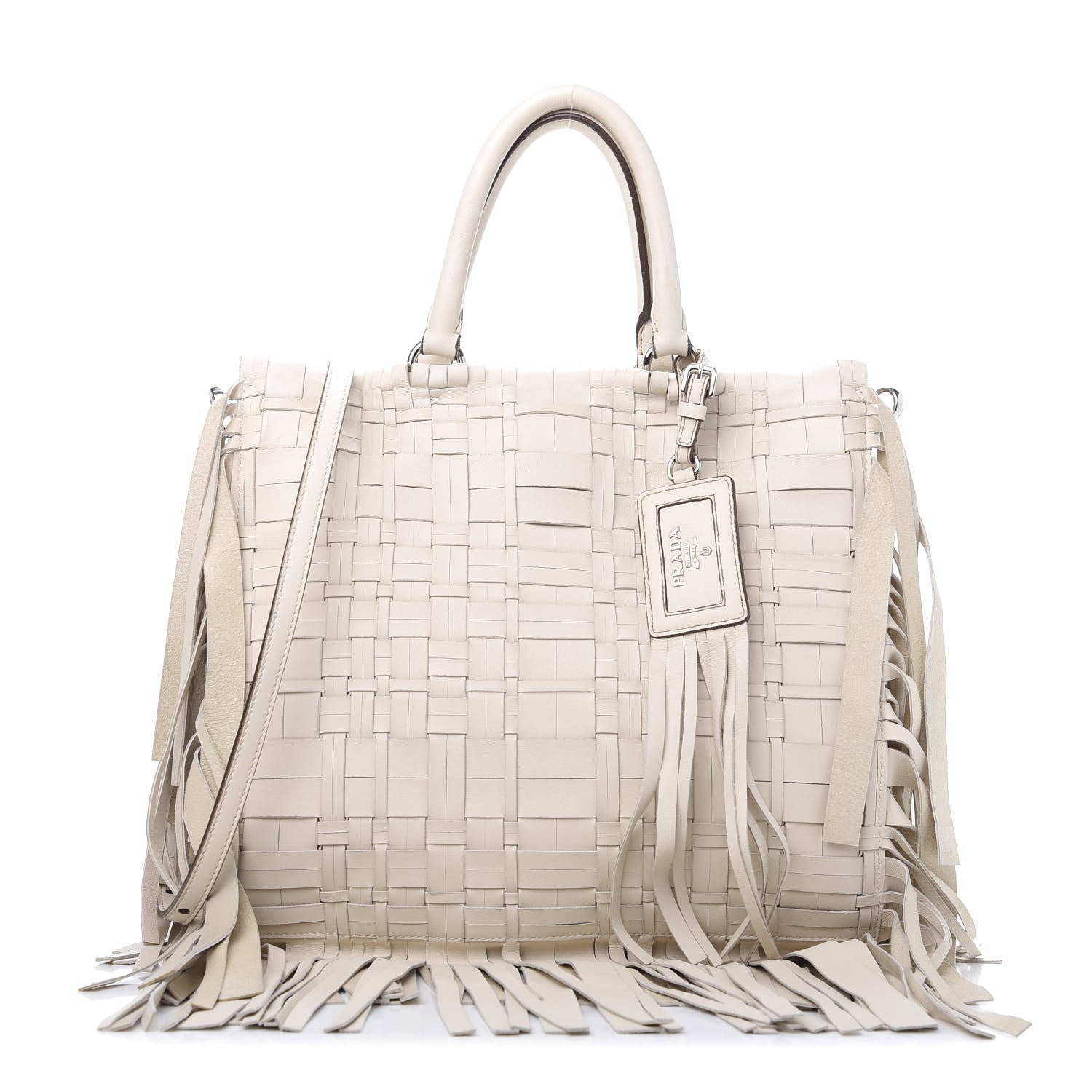 Prada Nappa Woven Fringe Tote Cera 1 of 16