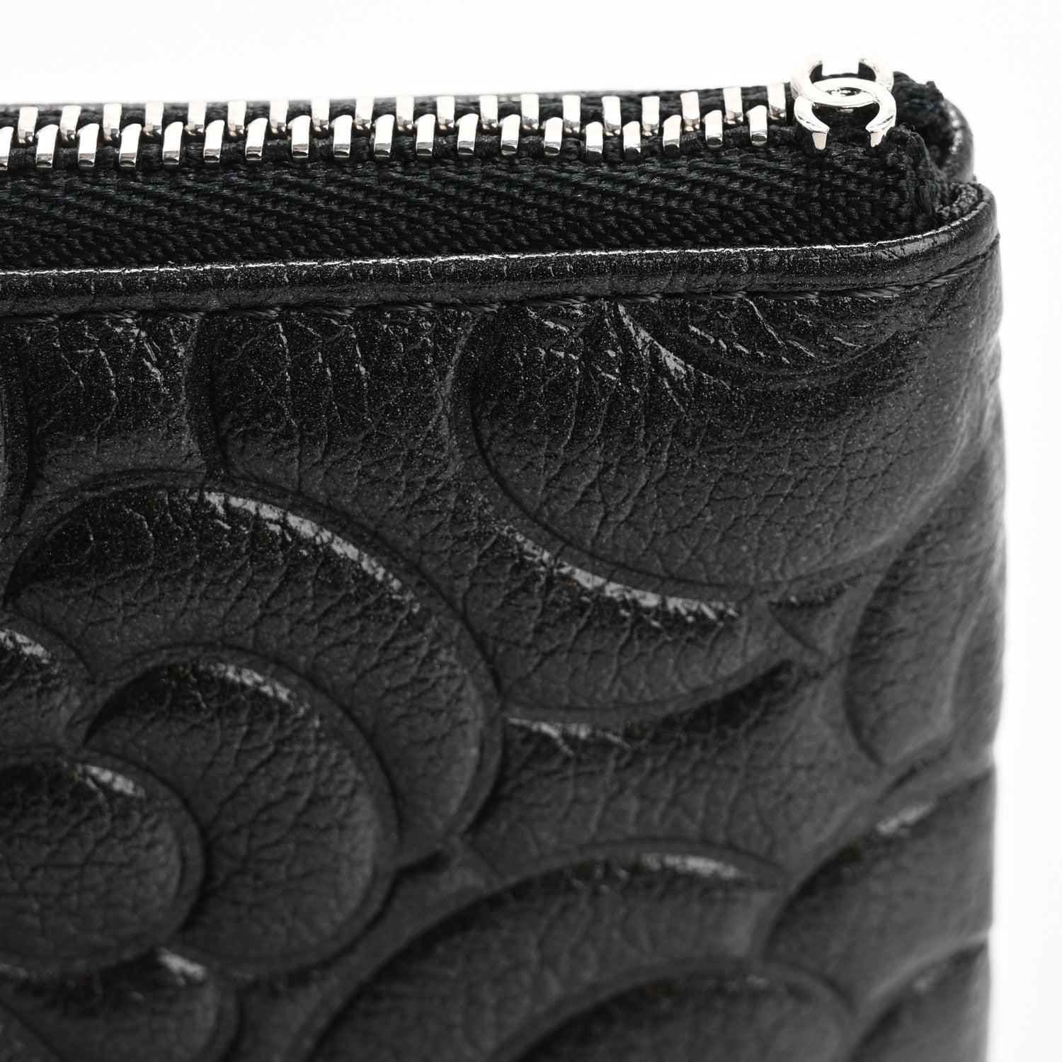 Chanel Goatskin Camellia Embossed Cosmetic Pouch Anthracite 10 of 12