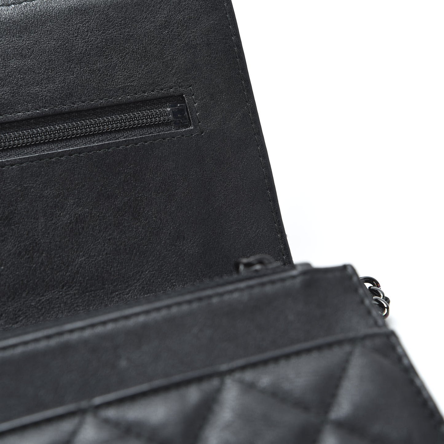 Crumpled Calfskin Quilted Wallet On Chain WOC So Black