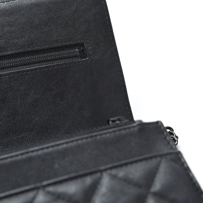 Chanel Crumpled Calfskin Quilted Wallet On Chain WOC So Black 11 of 13