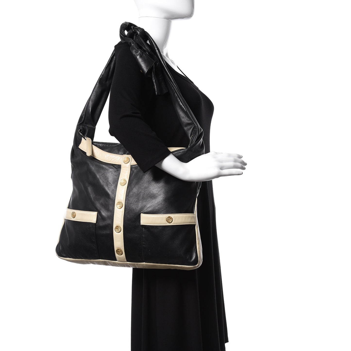 Lambskin Large Girl Bag Black Beige