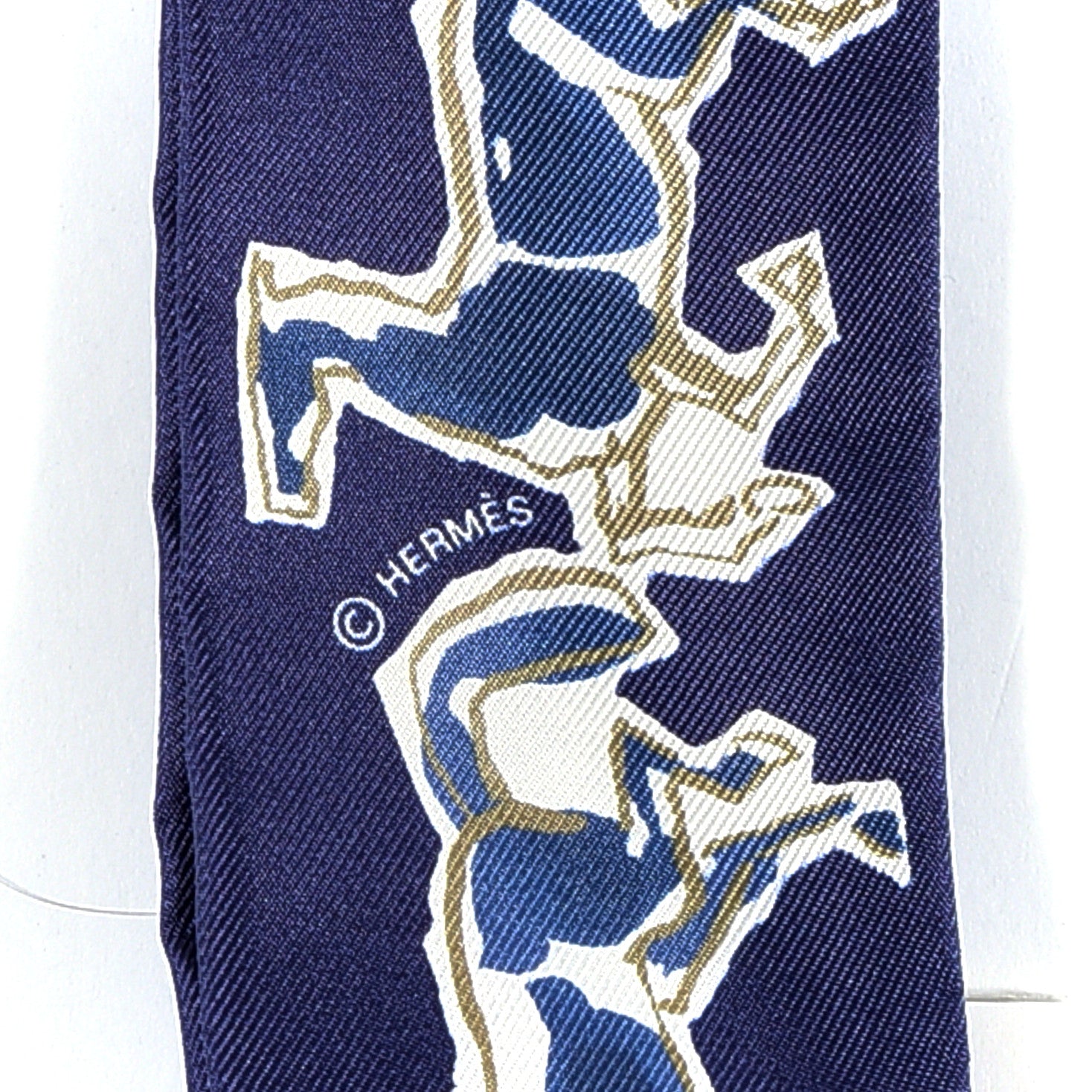 Hermes Silk Chevaux En Liberte Twilly Marine Indigo Blanc 3 of 4