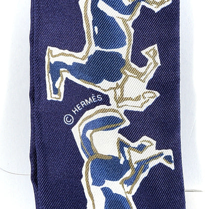 Hermes Silk Chevaux En Liberte Twilly Marine Indigo Blanc 3 of 4