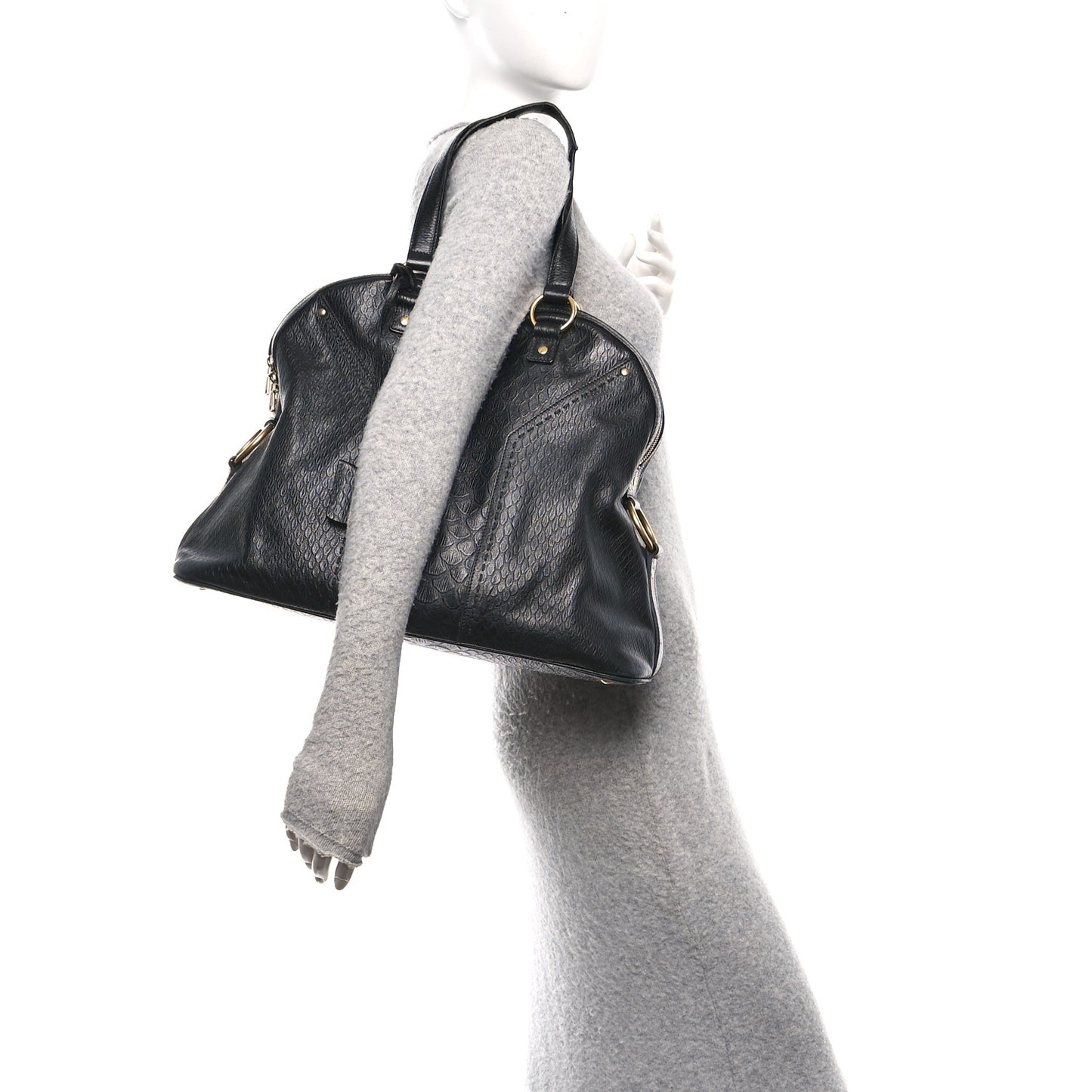 Calfskin Snakeskin Embossed Oversized Muse Black