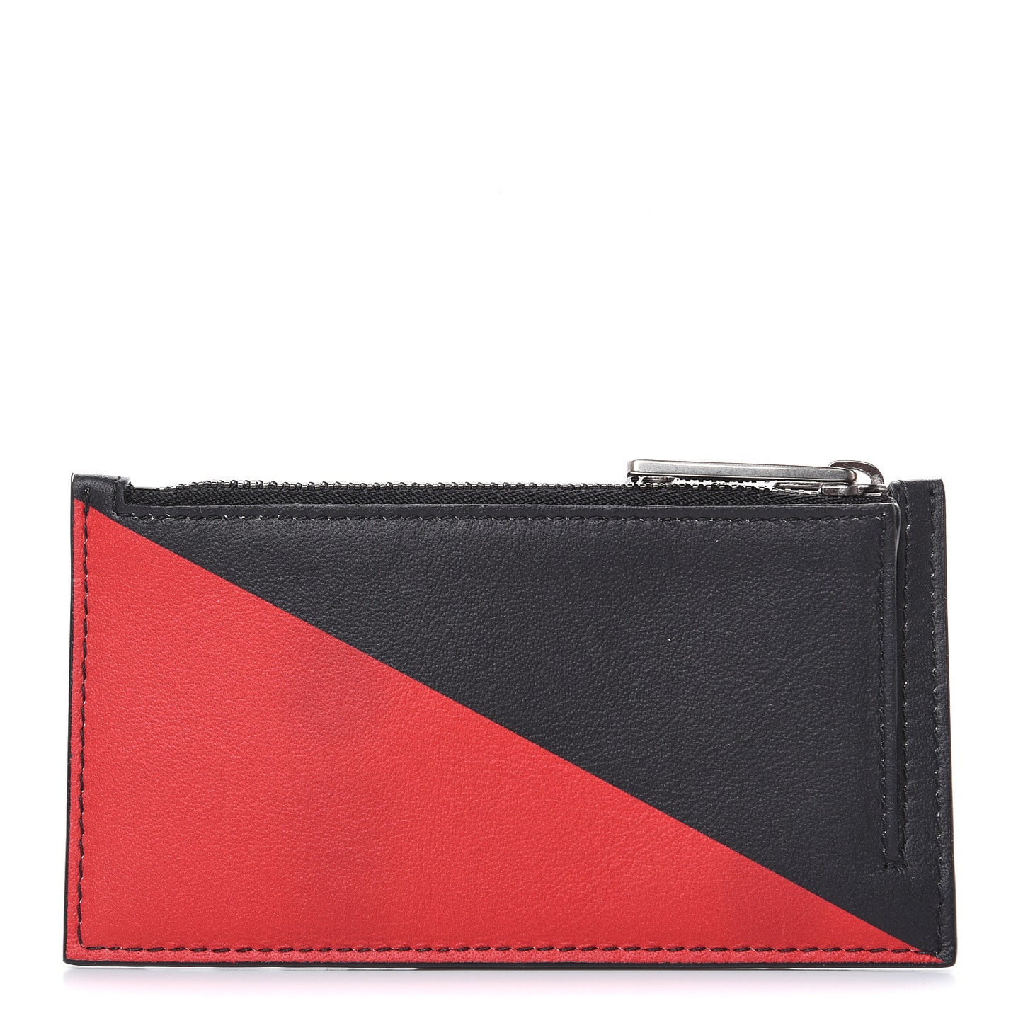 Calfskin Triangle Print Card Case Black Red