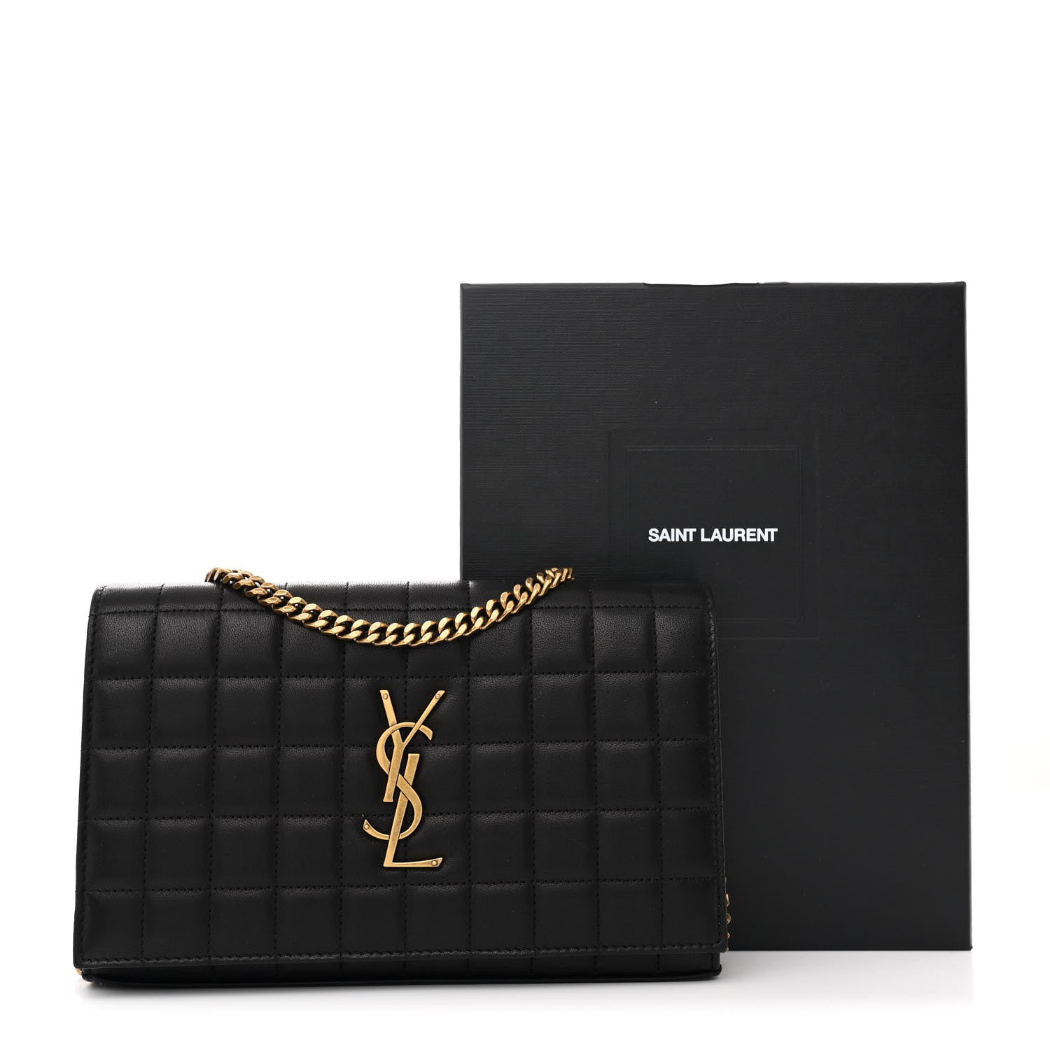 Saint Laurent Lambskin Carre Quilted Cassandre Chain Wallet Black 12 of 12