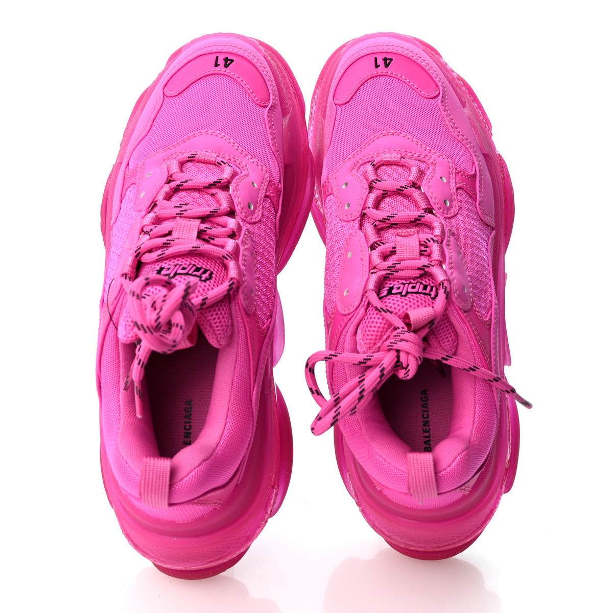 Fabric Mesh Clear Sole Fluo Womens Triple S Sneakers 41 Pink