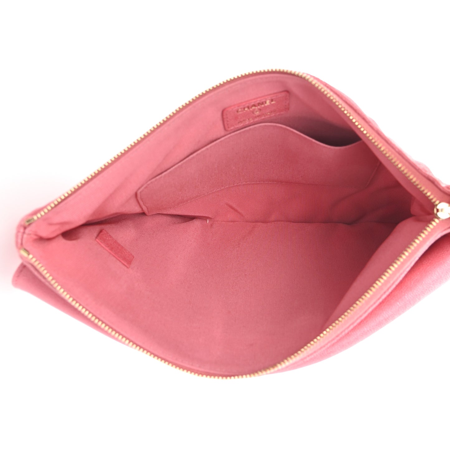 Iridescent Caviar Quilted Large Flap Cosmetic Case Pink